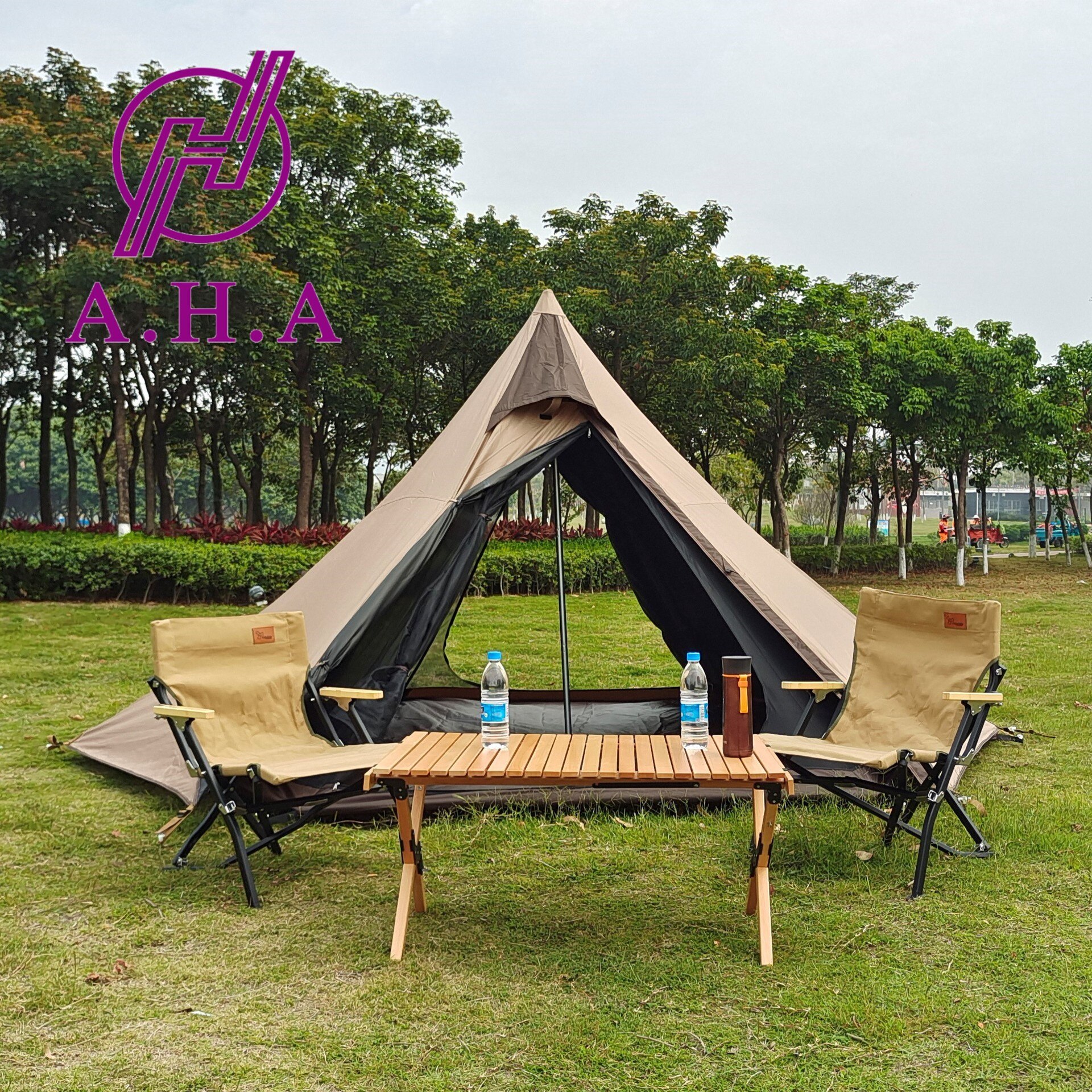 Cheap Goat Tents Outdoor Indian pyramid camping tent thickened black glue double layer storm proof camping tent sunshade windproof convenient   